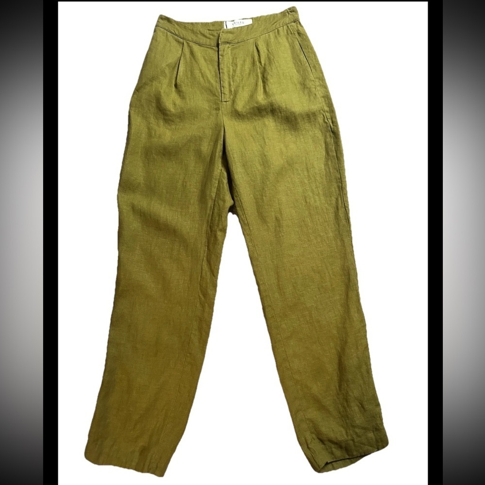 VEILED COLLECTION NY Women’s 100% Linen Lined Pant in Pea Green NWOT Sz XS